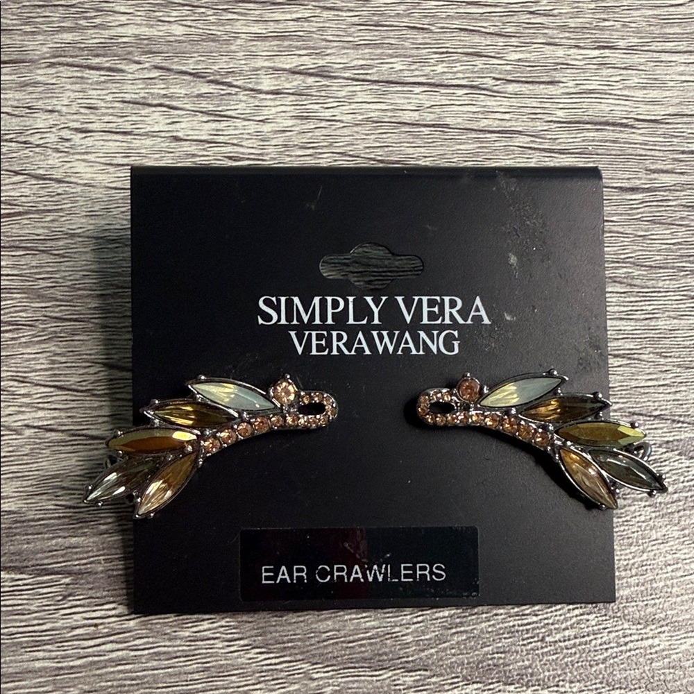 Simply Vera Vera Wang Silver Tone Leaf Ear Crawlers with Crystal Accents
